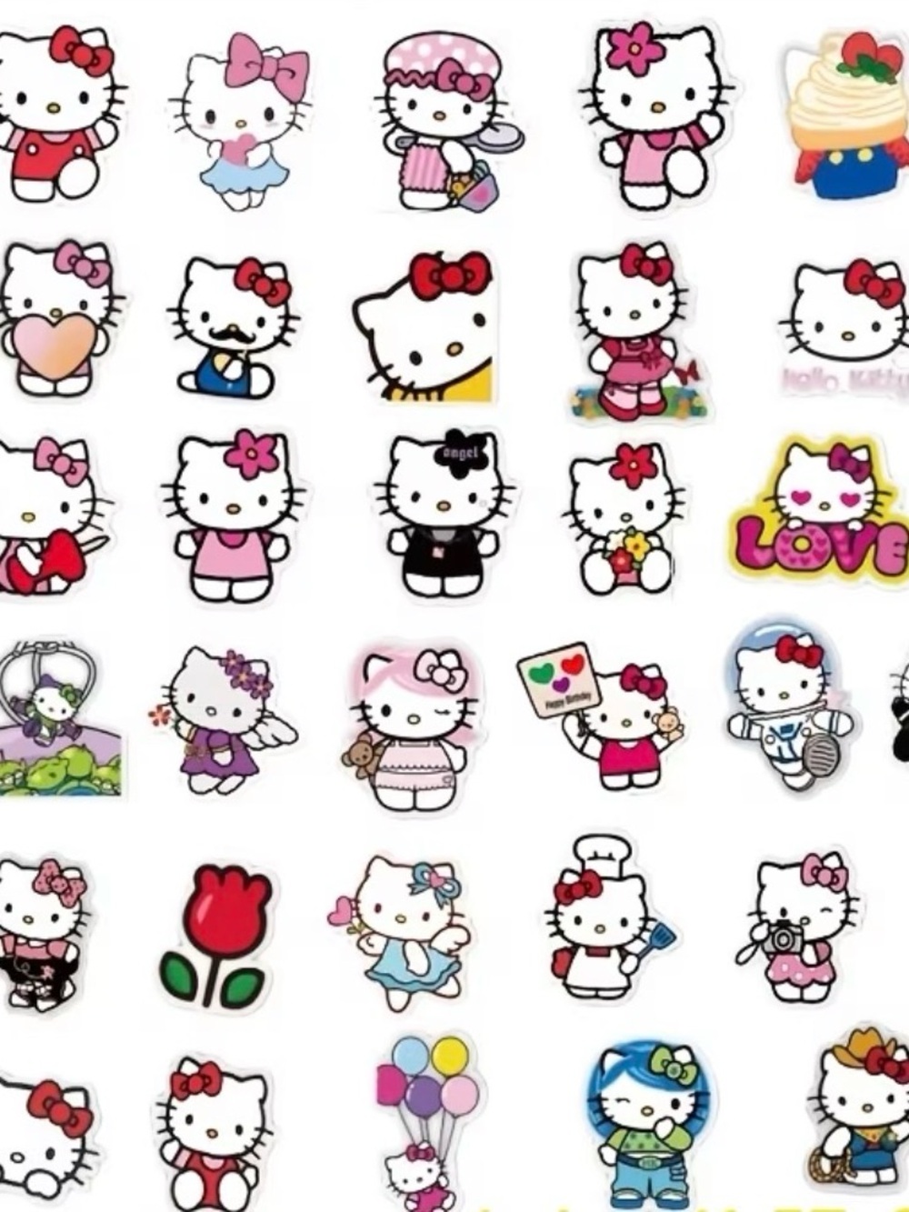 Sanrio Hello Kitty Stickers - (50) Pink, Red, Blue, Yellow